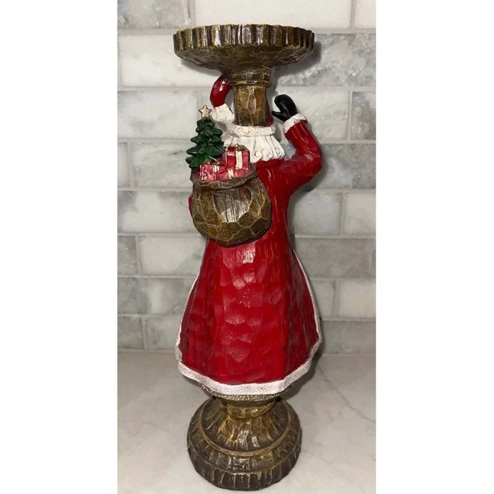 Carved wood-like Santa Claus Pillar Candle Holder Resin‎ Distressed